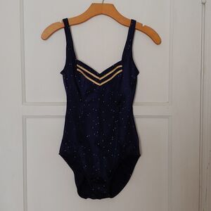 Vintage Longitude Women's One Piece Bathing Suit Navy with Gold Stars 8 Tall
